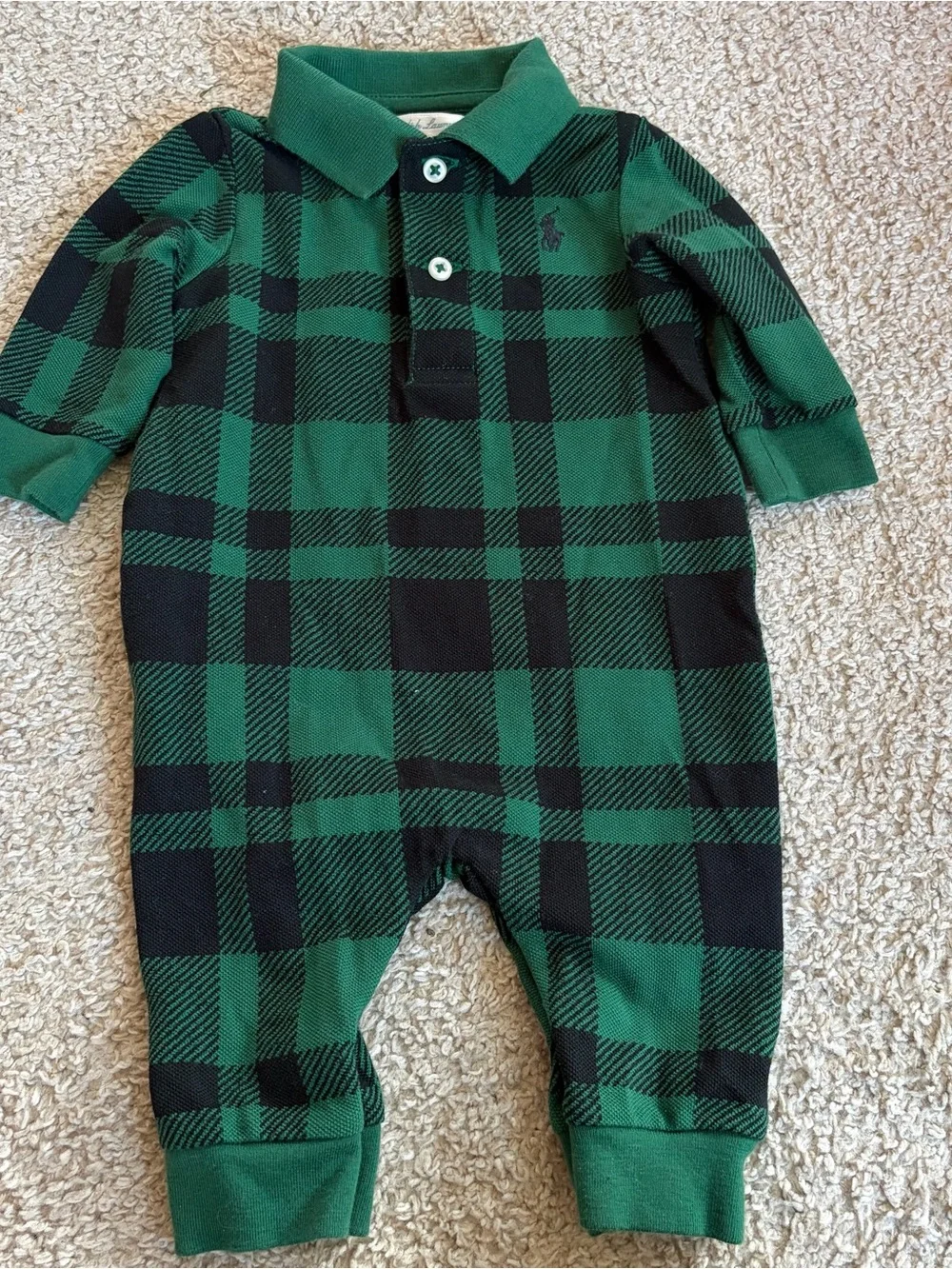 Baby Boys Plaid Cotton Mesh Polo Coverall 0/3